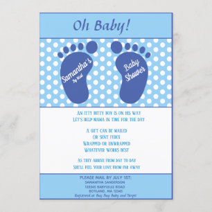 Boys Long Distance Baby Shower Baby Foot Print Invitation