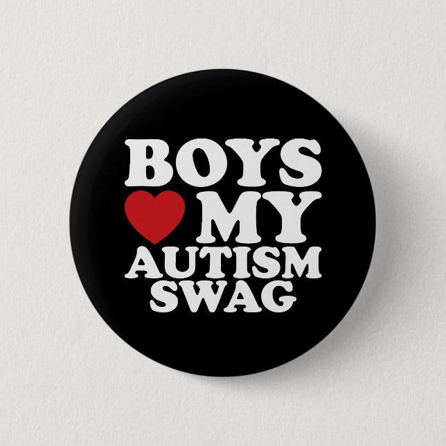 Boys Love My Autism Swag Awareness Heart Button (Front)