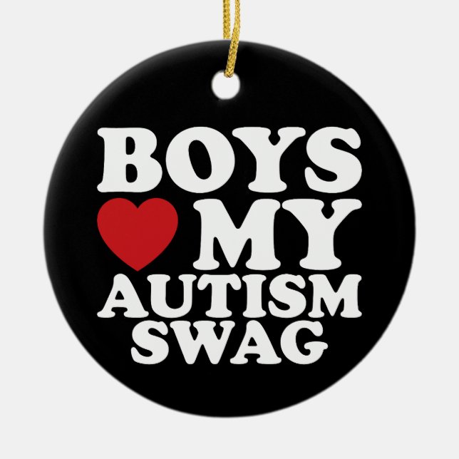 Boys Love My Autism Swag Awareness Heart Ceramic Ornament (Front)