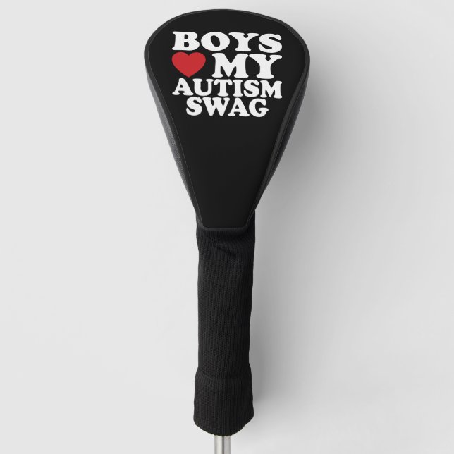 Boys Love My Autism Swag Awareness Heart Golf Head Cover (Front)
