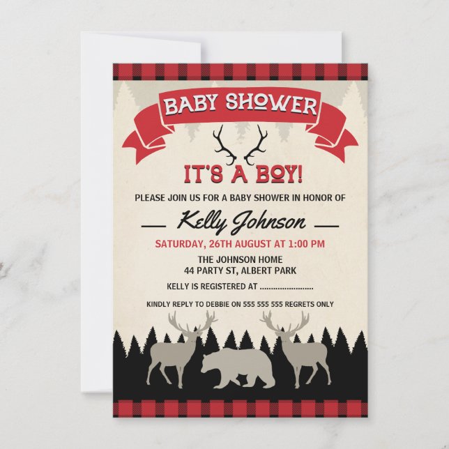 Boys Lumberjack Baby Shower Invitation (Front)