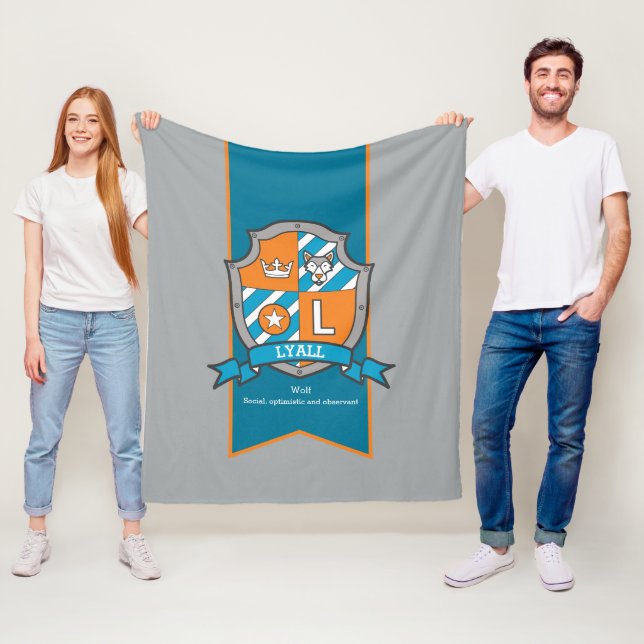 Boys Lyall or letter L name meaning gray orange Fleece Blanket (In Situ)