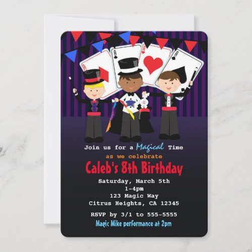Boys Magic Show Magical Birthday Party Invitations