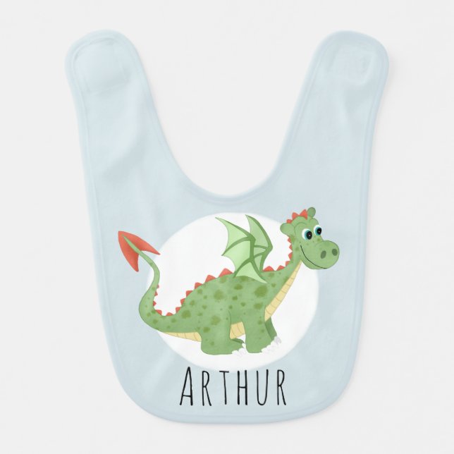 Boys Magical and Cute Green Dragon Baby Bib (Front)