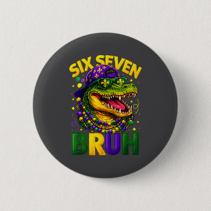 Boys Mardi Gras Six Seven Bruh Mardigator Alligato Button
