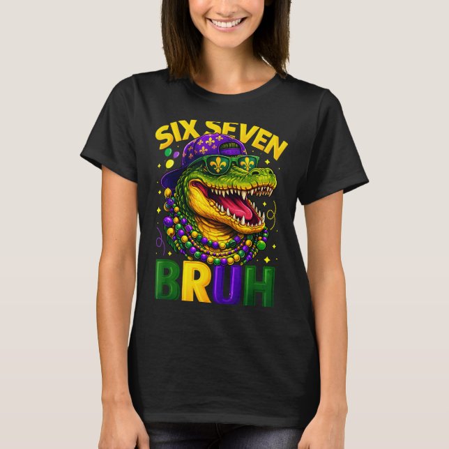 Boys Mardi Gras Six Seven Bruh Mardigator Alligato T-Shirt (Front)