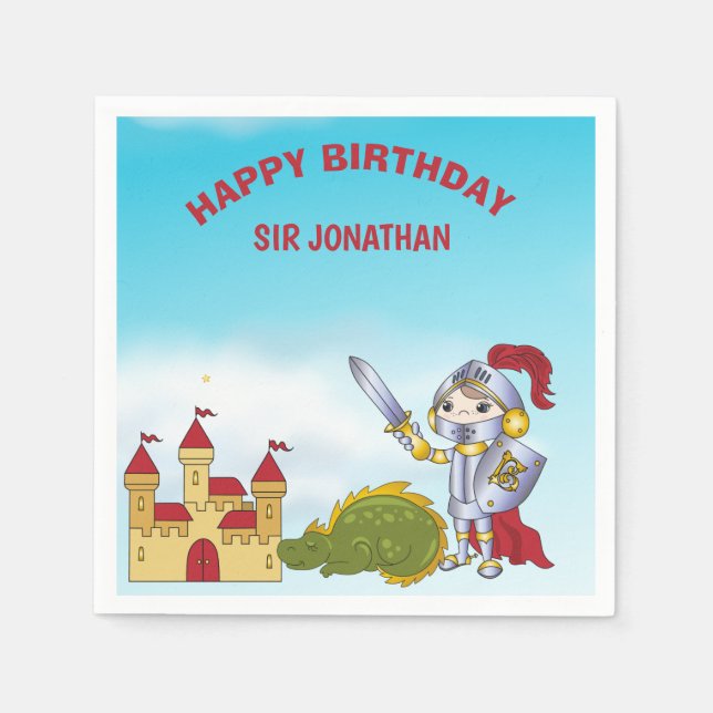  Boys Medieval Knight Dragon Birthday Party     Napkins (Front)