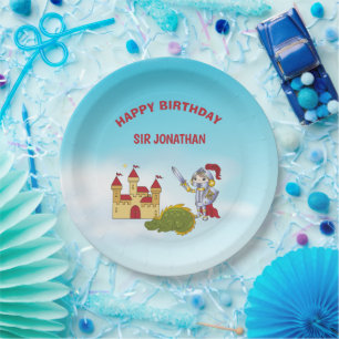 Boys Medieval Knight Dragon Birthday Party Paper Plates
