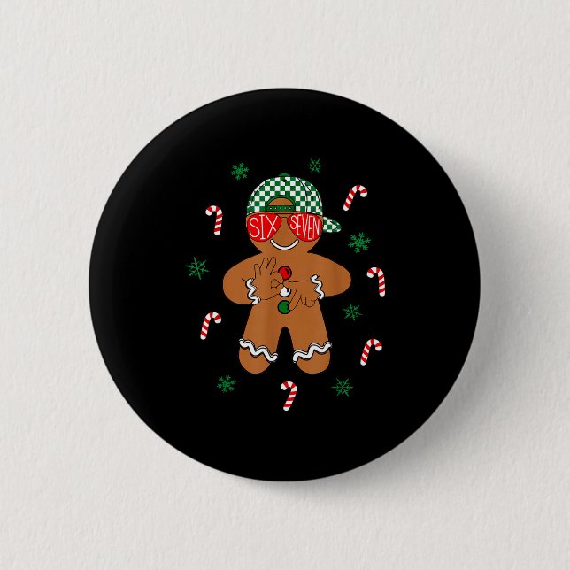 Boys Mens Christmas 6 7 Gingerbread Funny Meme Six Button (Front)