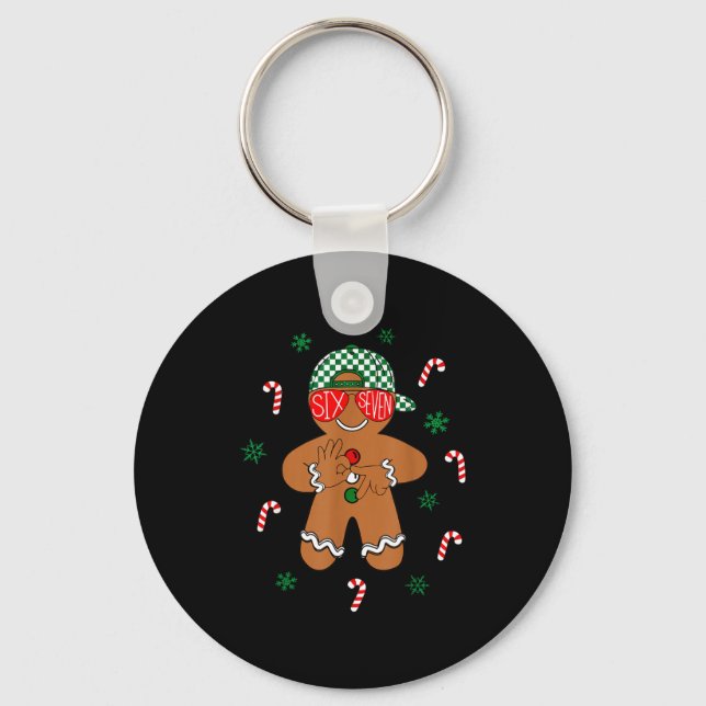 Boys Mens Christmas 6 7 Gingerbread Funny Meme Six Keychain (Front)