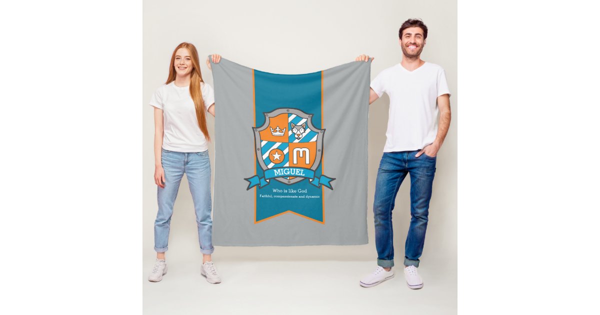 Boys Miguel Or Letter M Name Meaning Gray Orange Fleece Blanket Zazzle Com