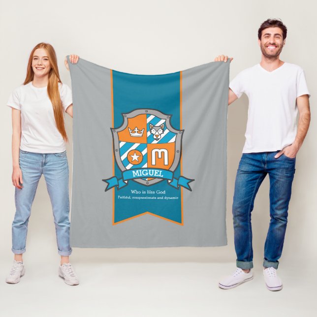 Boys Miguel or letter M name meaning gray orange Fleece Blanket (In Situ)