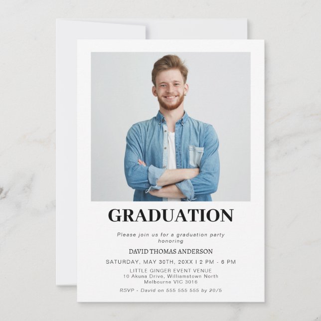 Boys Minimalist Photo Graduation Party  Invitation (Front)