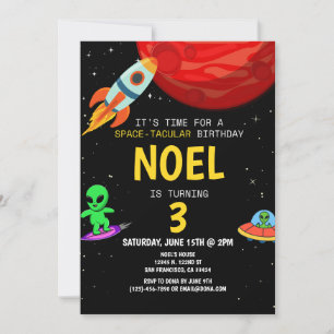 Boys Modern Alien Black Kids Birthday Invitation