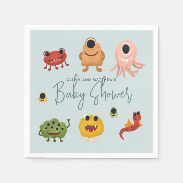 Boys Modern and Cute Colorful Monster Baby Shower Napkins (Front)