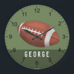 Boys Modern and Green Football Sports Kids Large Clock<br><div class="desc">This cute sports-themed boys clock design features an American football cartoon with numbers,  and can be personalized with your boys name. Perfect for sports-loving children. Great decor for a kid's room,  playroom,  or baby nursery!</div>