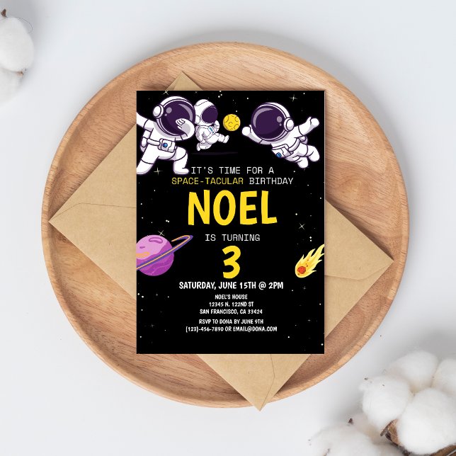 Boys Modern Astronaut Black Kids Birthday Invitation (awesome birthday with awesome space theme)