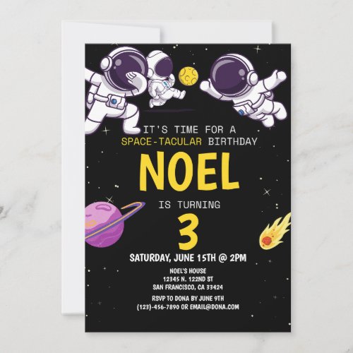 Boys Modern Astronaut Black Kids Birthday Invitation