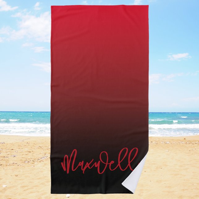 Boys Modern Black and Red Custom Name Beach Towel (Creator Uploaded)