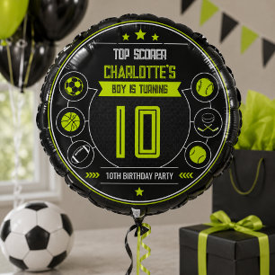 Boys Modern Black Sports Kids 10th Birthday Balloon
