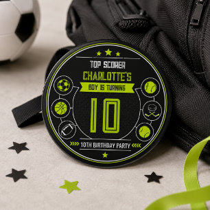 Boys Modern Black Sports Kids 10th Birthday Button