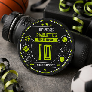 Boys Modern Black Sports Kids 10th Birthday Classic Round Sticker