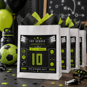 Boys Modern Black Sports Kids 10th Birthday Favor Bag