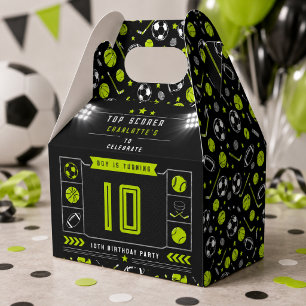 Boys Modern Black Sports Kids 10th Birthday Favor Boxes