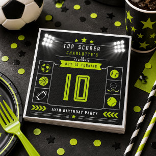 Boys Modern Black Sports Kids 10th Birthday Napkins