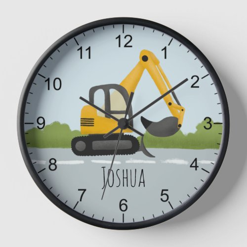 Boys Modern Blue Construction Digger Excavator Clock