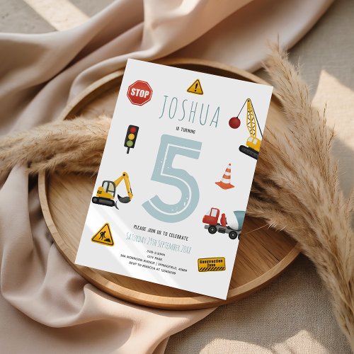 Boys Modern Blue Construction Kids Birthday