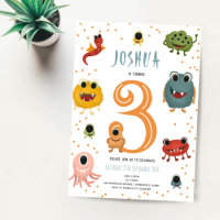 Boys Modern Blue Monster Alien Kids Birthday