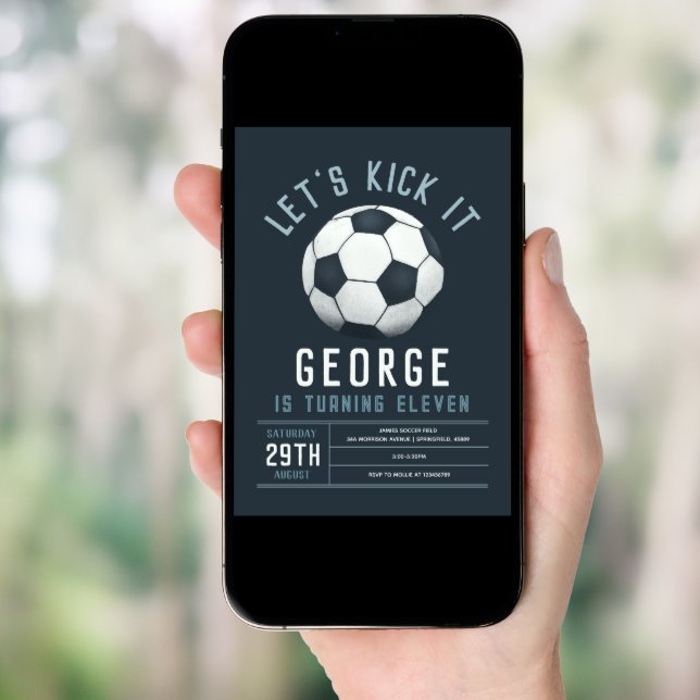 Boys Modern Blue Soccer Kids Birthday Invitation (Front Digital)