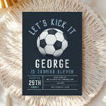 Boys Modern Blue Soccer Kids Birthday Invitation<br><div class="desc">Score big with this modern soccer-themed boys' birthday invitation, featuring a bold navy background and a single classic soccer ball design. Clean, sporty, and easy to personalize, this invitation is perfect for an 11th birthday party — whether it’s at home, in the park, or on the pitch! Customize with your...</div>
