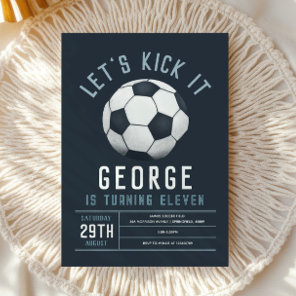 Boys Modern Blue Soccer Kids Birthday Invitation