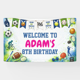Boys Modern Blue Sports Birthday Party Banner