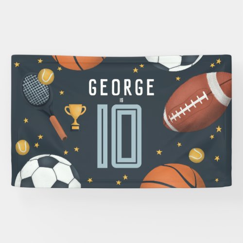 Boys Modern Blue Sports Kids Birthday Banner