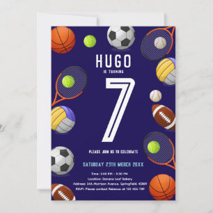 Boys Modern Blue Sports Kids Birthday Invitation