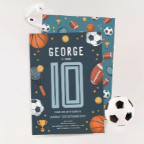 Boys Modern Blue Sports Kids Birthday Invitation