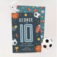 Boys Modern Blue Sports Kids Birthday Invitation
