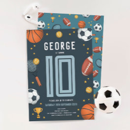 Boys Modern Blue Sports Kids Birthday Invitation