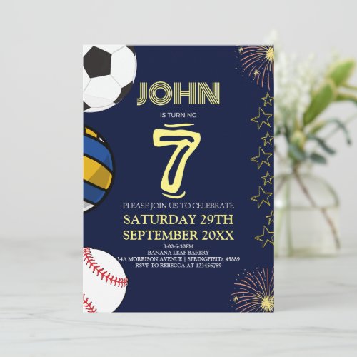 Boys Modern Blue Sports Kids Birthday Invitation