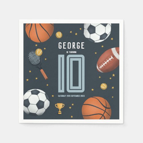 Boys Modern Blue Sports Kids Birthday Napkins