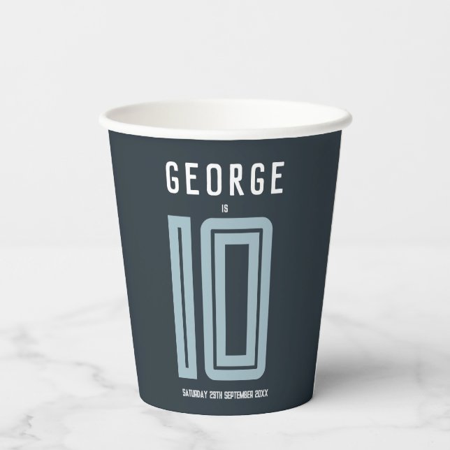 Boys Modern Blue Sports Kids Birthday Paper Cups (Back)
