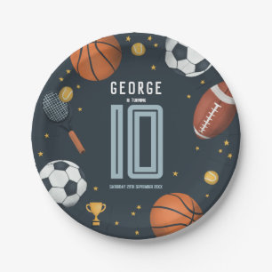 Boys Modern Blue Sports Kids Birthday Paper Plates