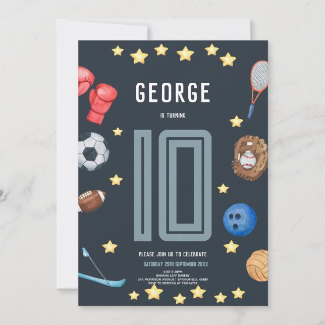 Boys Modern Blue Sports Kids Birthday Party Invitation (Front)