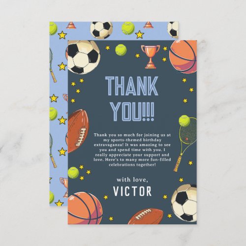 Boys Modern Blue Sports Kids Birthday Thank You Card