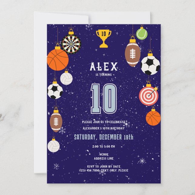 Boys Modern Blue Sports Kids Christmas Birthday Invitation (Front)