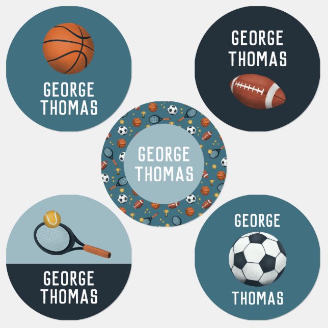 Boys Modern Blue Sports School Kids' Labels (Group)