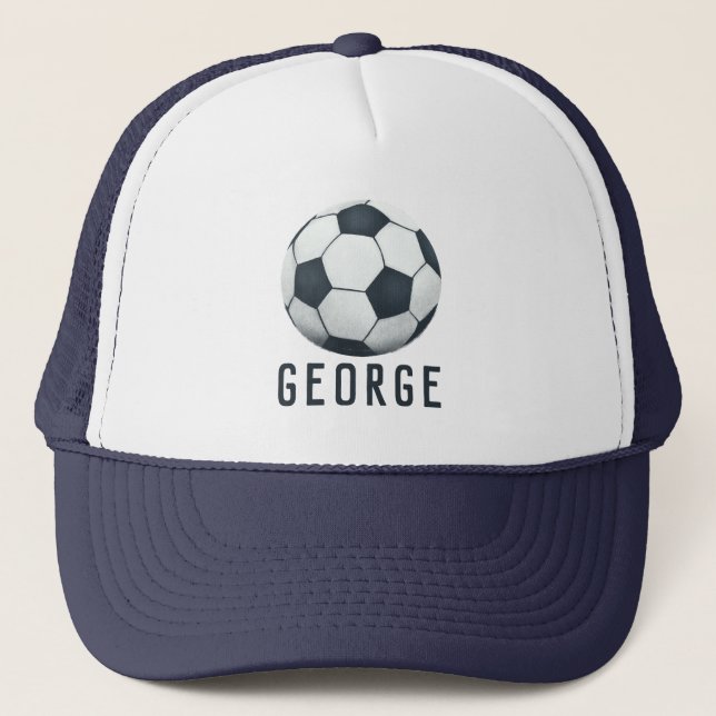 Boys Modern Blue Sporty Soccer Kids Trucker Hat (Front)
